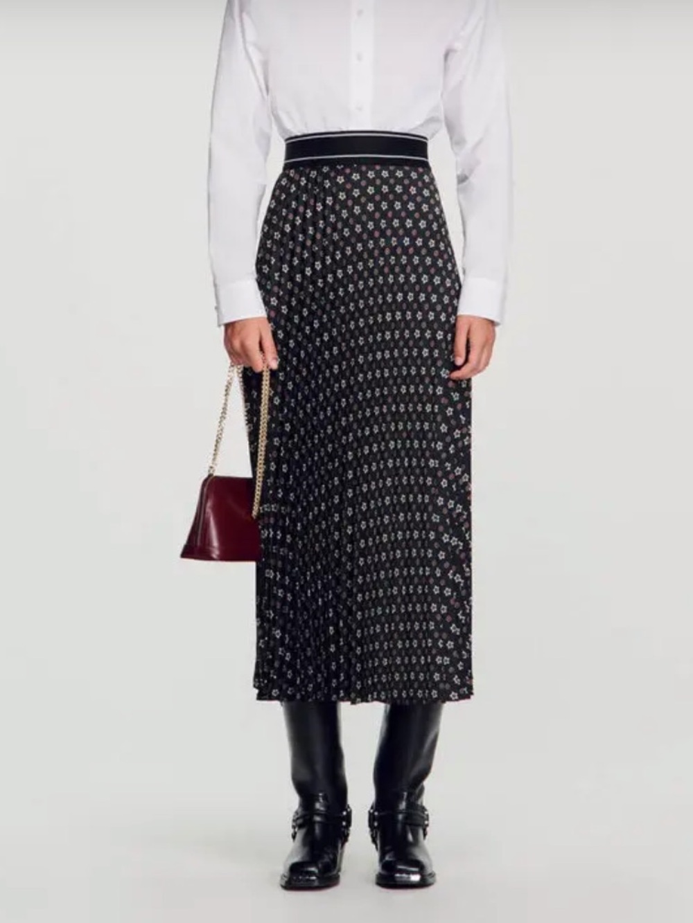 Sandro Women's Black Pleated Star-Print Maxi Skirt - Picture 2 of 3